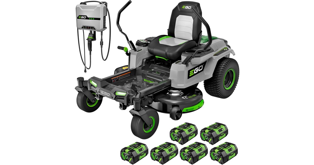 EGO POWER+ Z6 zero-turn riding lawn mower with 42-inch deck and 56V batteries