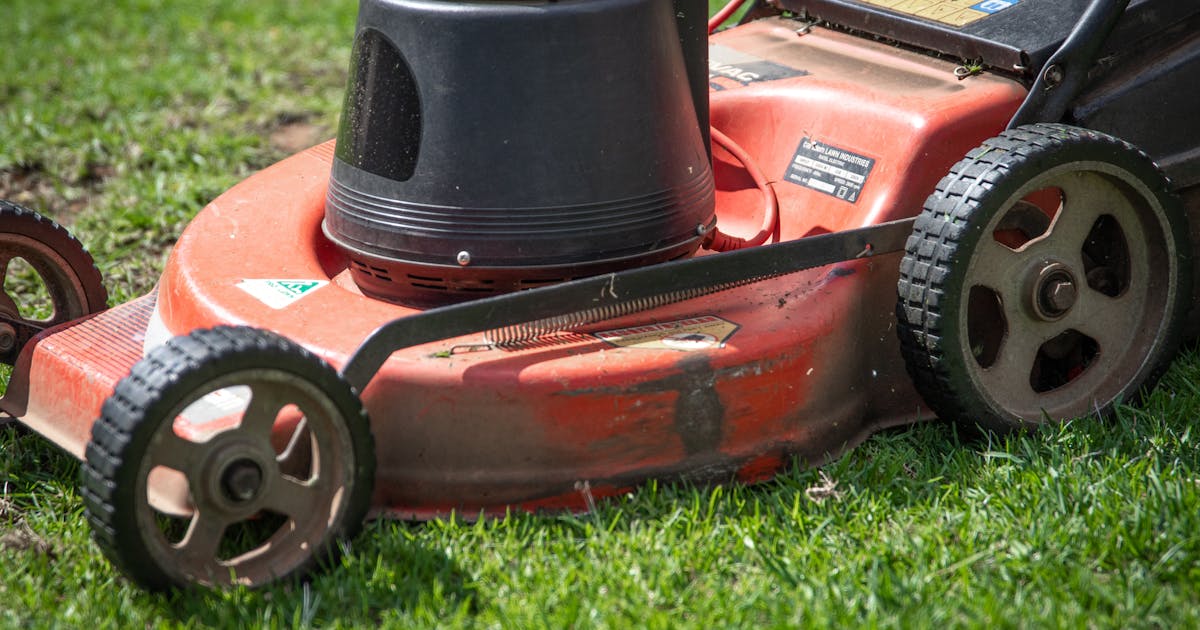 Close-up of a lawn mower blade
